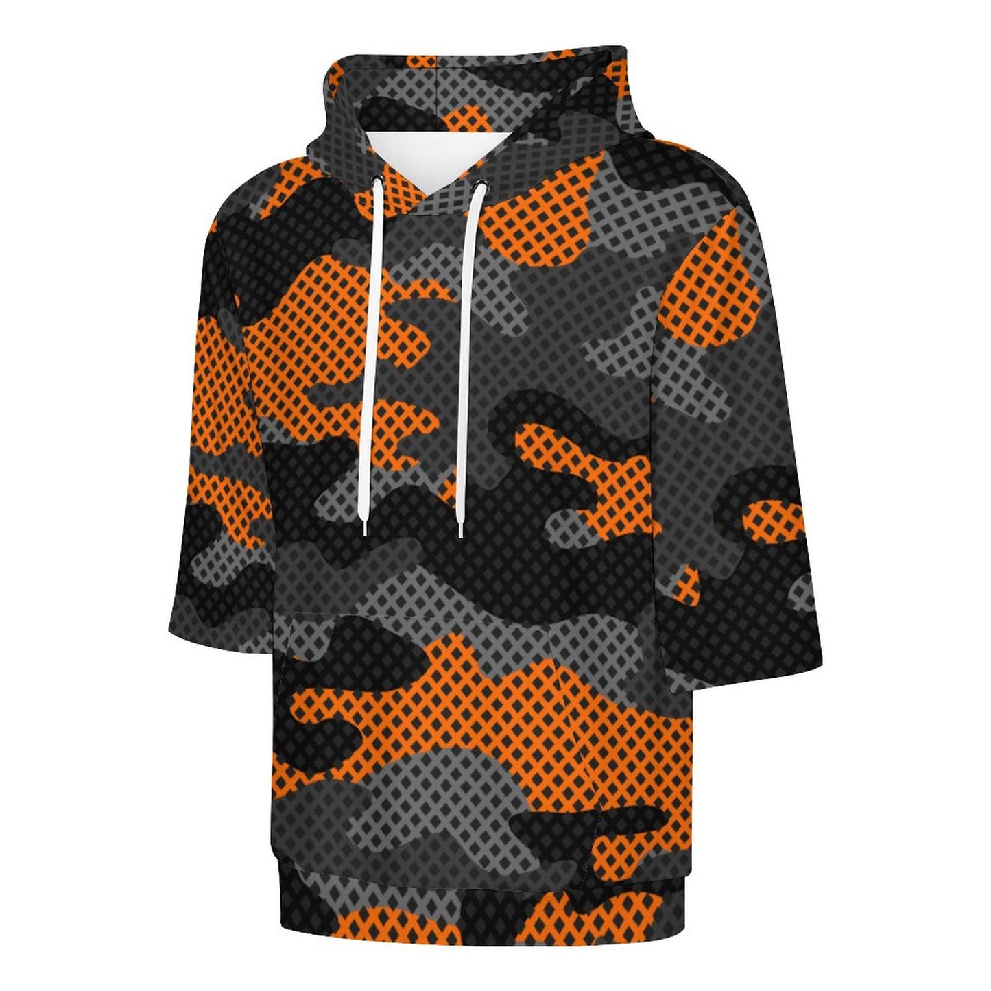 Short Sleeve Hoodie | Black & Orange Pixel Camouflage