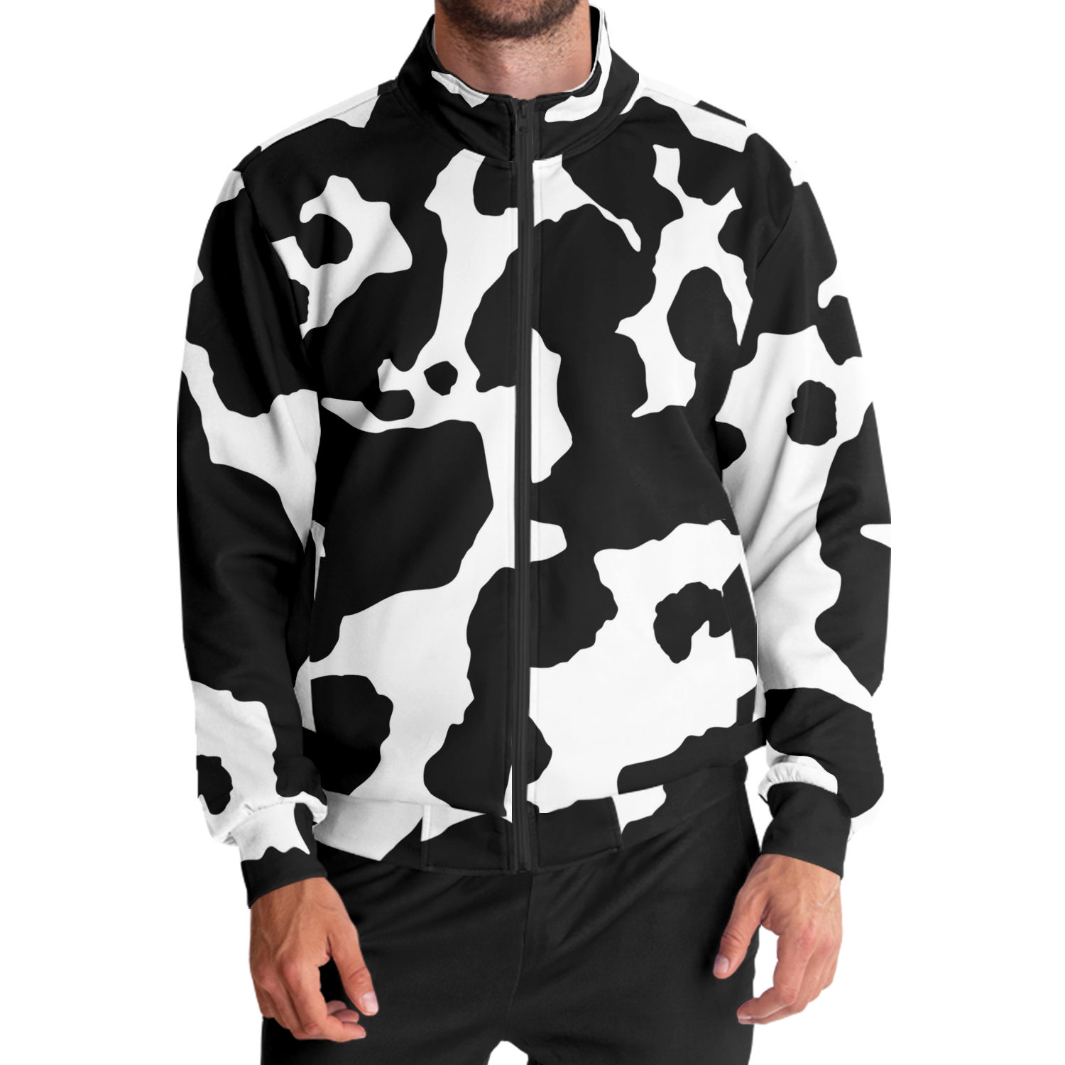 Camo Track Jacket | Black & White Cow Camouflage