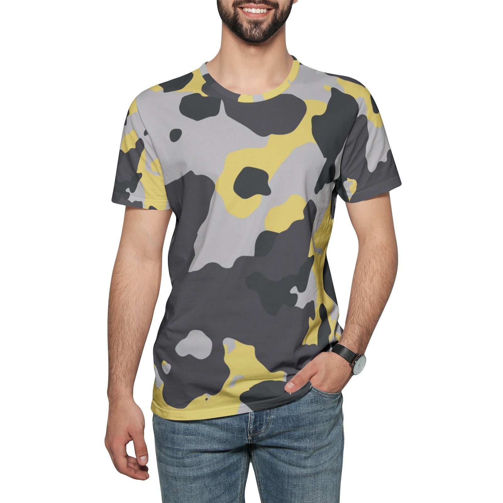 Camo T-shirt | Cotton | Unisex | Yellow, Black, and Silver