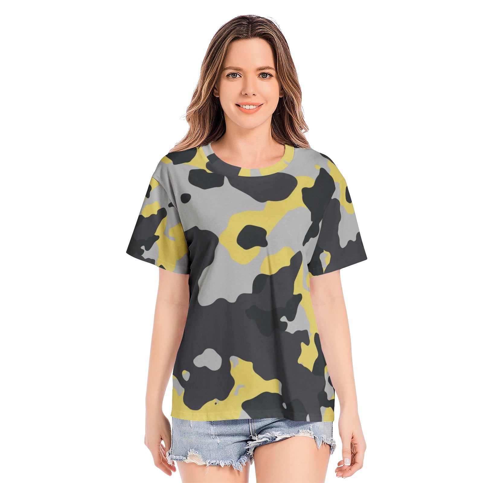 Camo T-shirt | Cotton | Unisex | Yellow, Black, and Silver