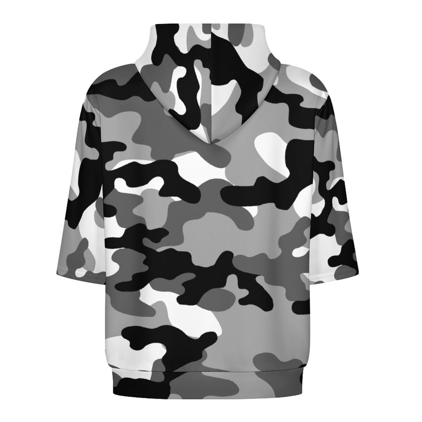 Short Sleeve Hoodie | Black, White & Gray Camouflage