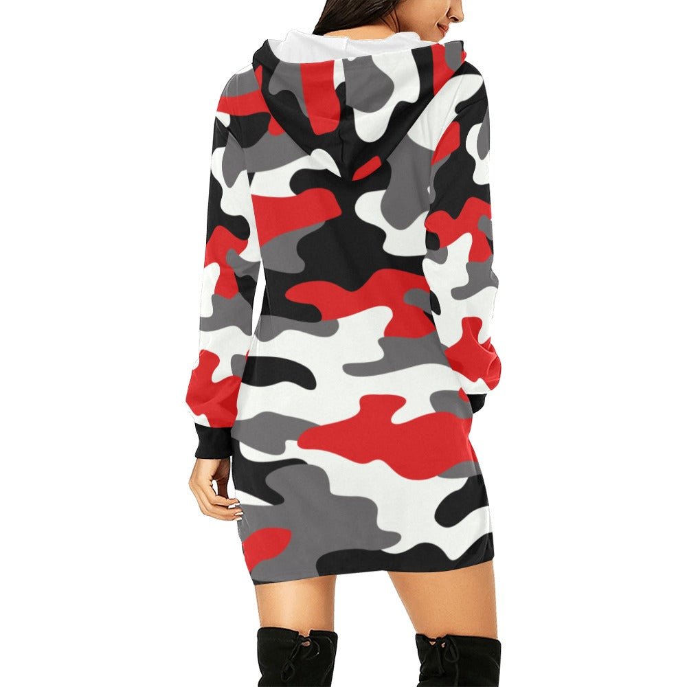 Camo Hoodie Dress | Red, Black, and White Camouflage