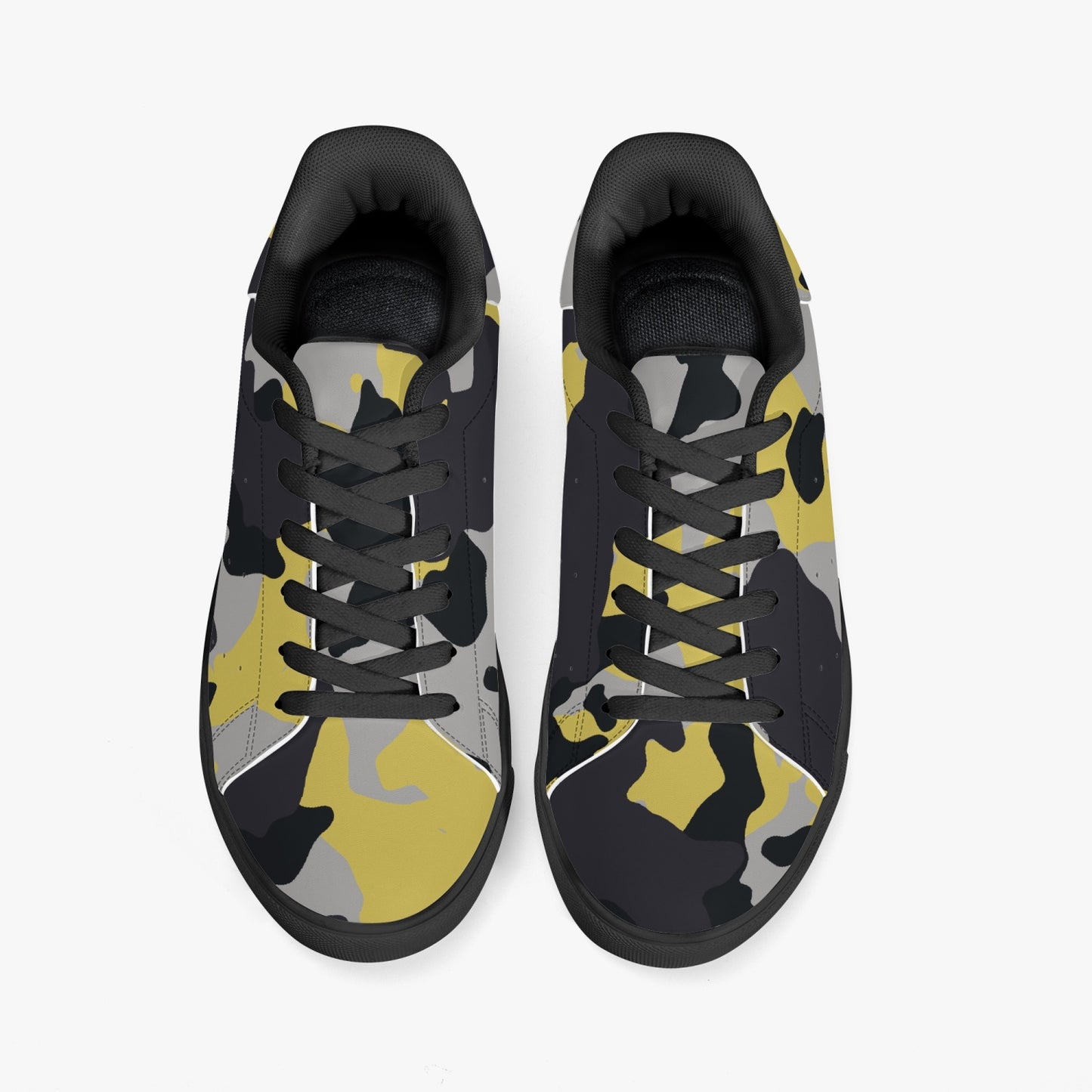 Camo Sneakers | Classic Low-Top Leather | Yellow, Black, & Silver