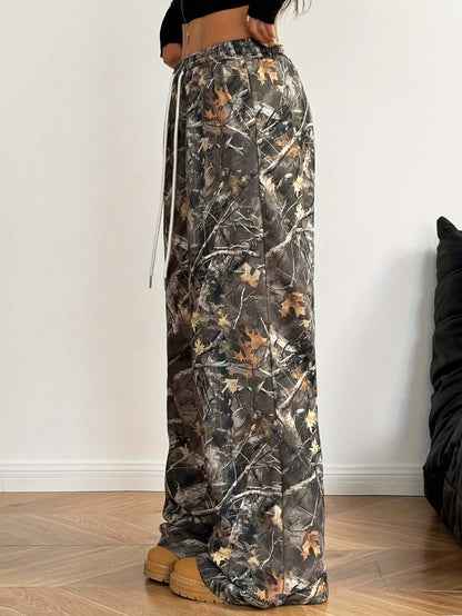 Women's Camo Wide Leg Pants | Loose Fit Drawstring Waist