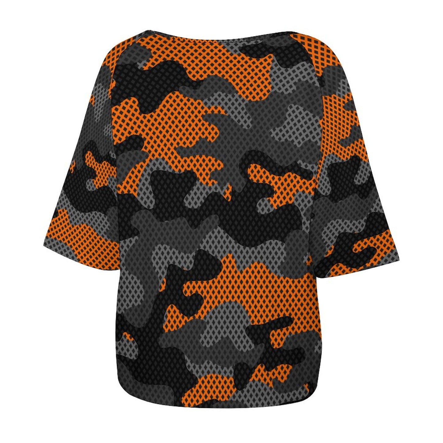 Off The Shoulder Top | Black & Orange Pixel Camo Shirt