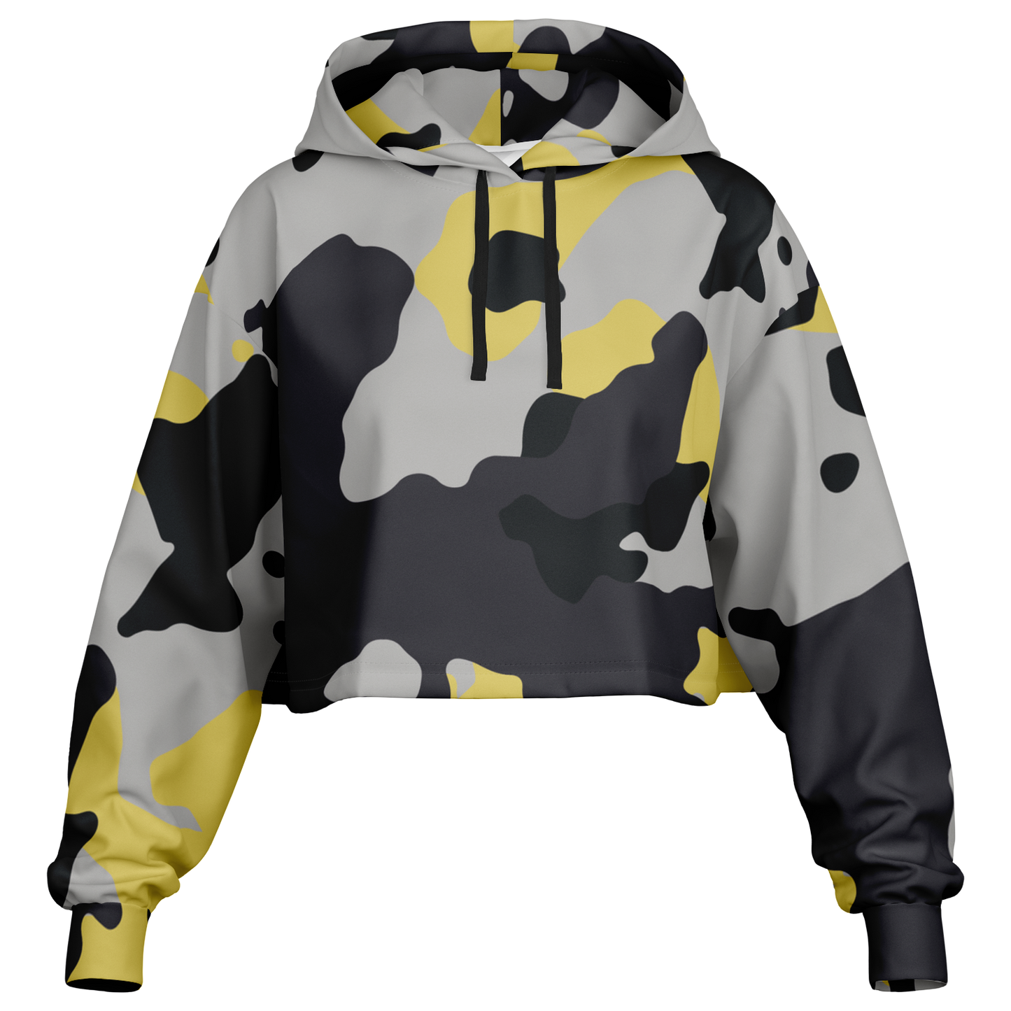 Cropped Hoodie For Women | Yellow, Black & Silver Camouflage