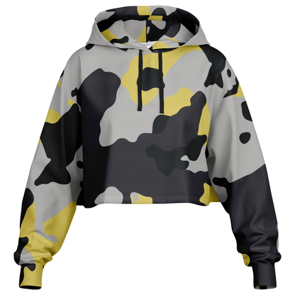 Cropped Hoodie For Women | Yellow, Black & Silver Camouflage