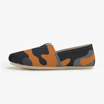 Camo Toms | Orange, Black, and Gray Camouflage Canvas Shoes