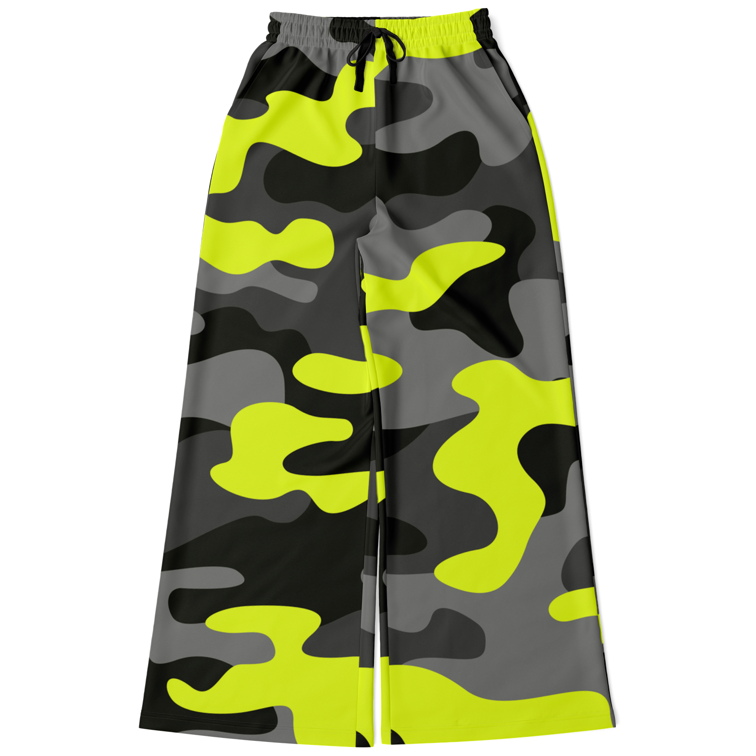 Camo Wide Leg Pants | Black, Gray & Yellow Camouflage