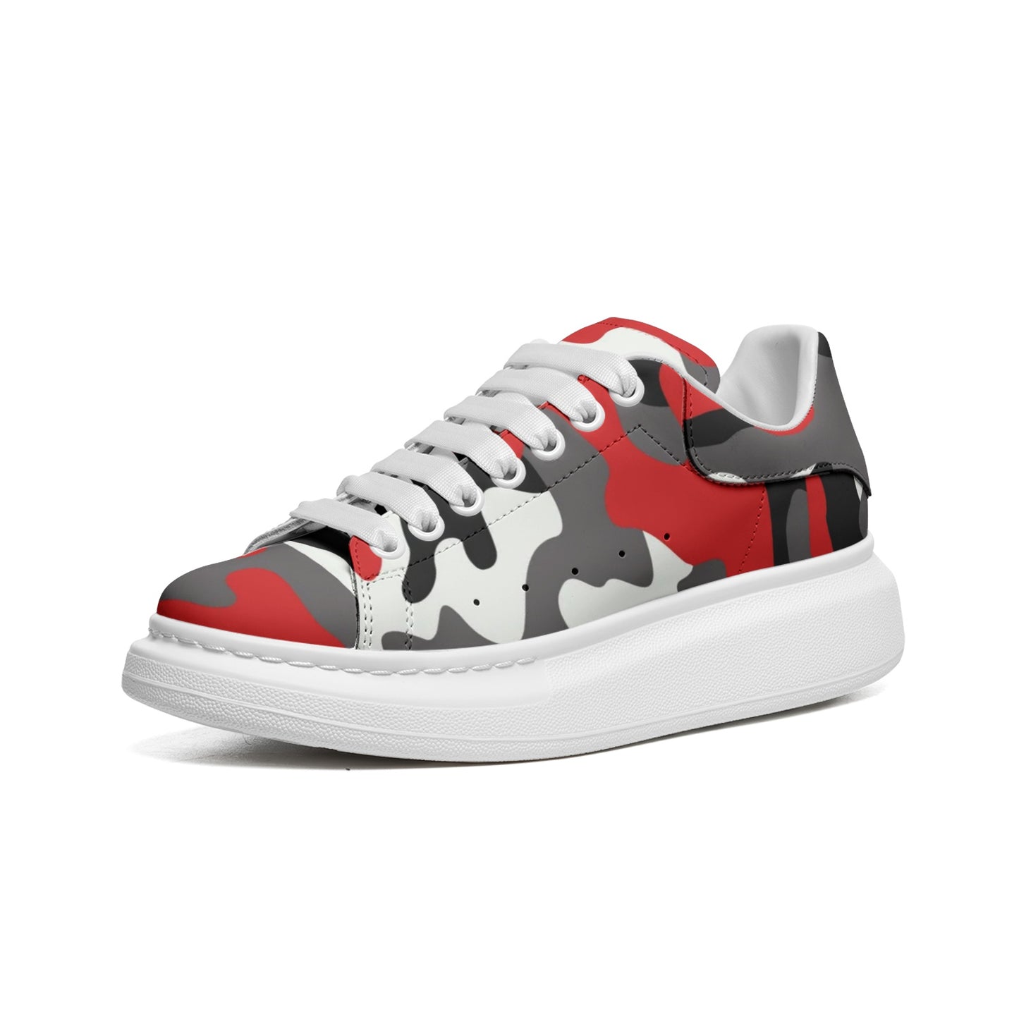 Oversized McQueen Sneakers | Red, Black, and White Camouflage