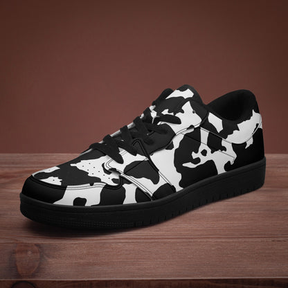 Camo Sneakers | Black and White Low-Top Leather Camouflage