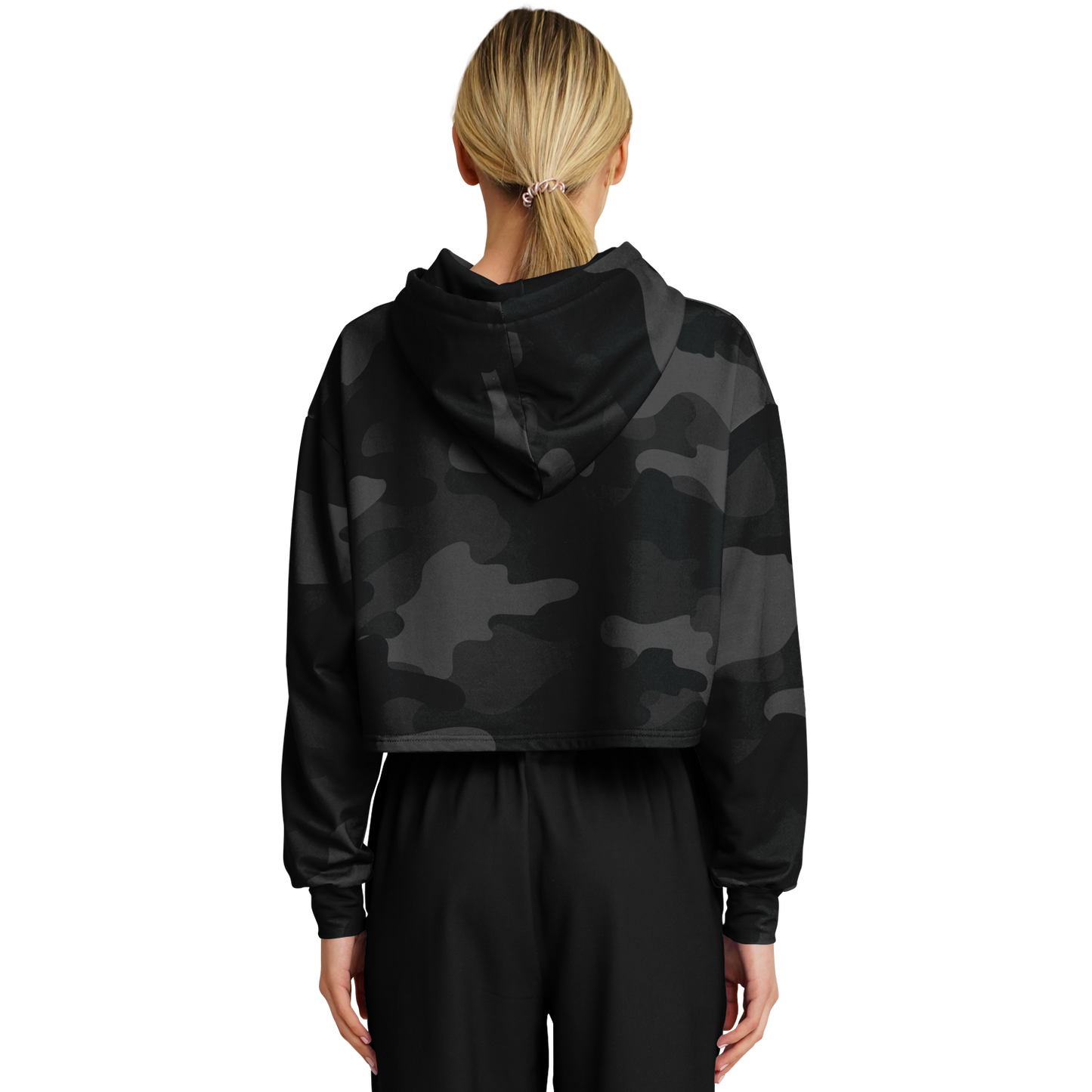 Cropped Hoodie For Women | Black Camouflage