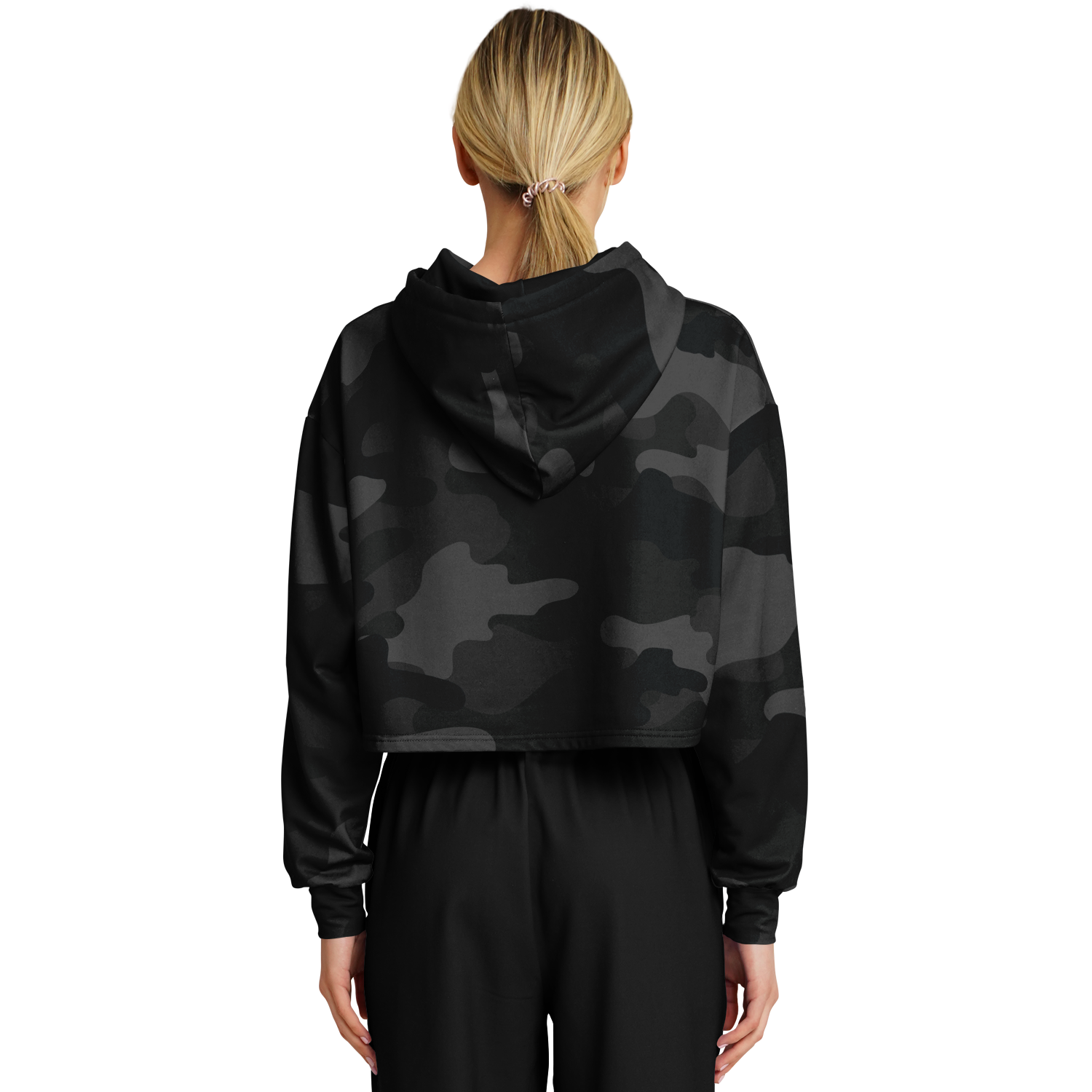 Cropped Hoodie For Women | Black Camouflage