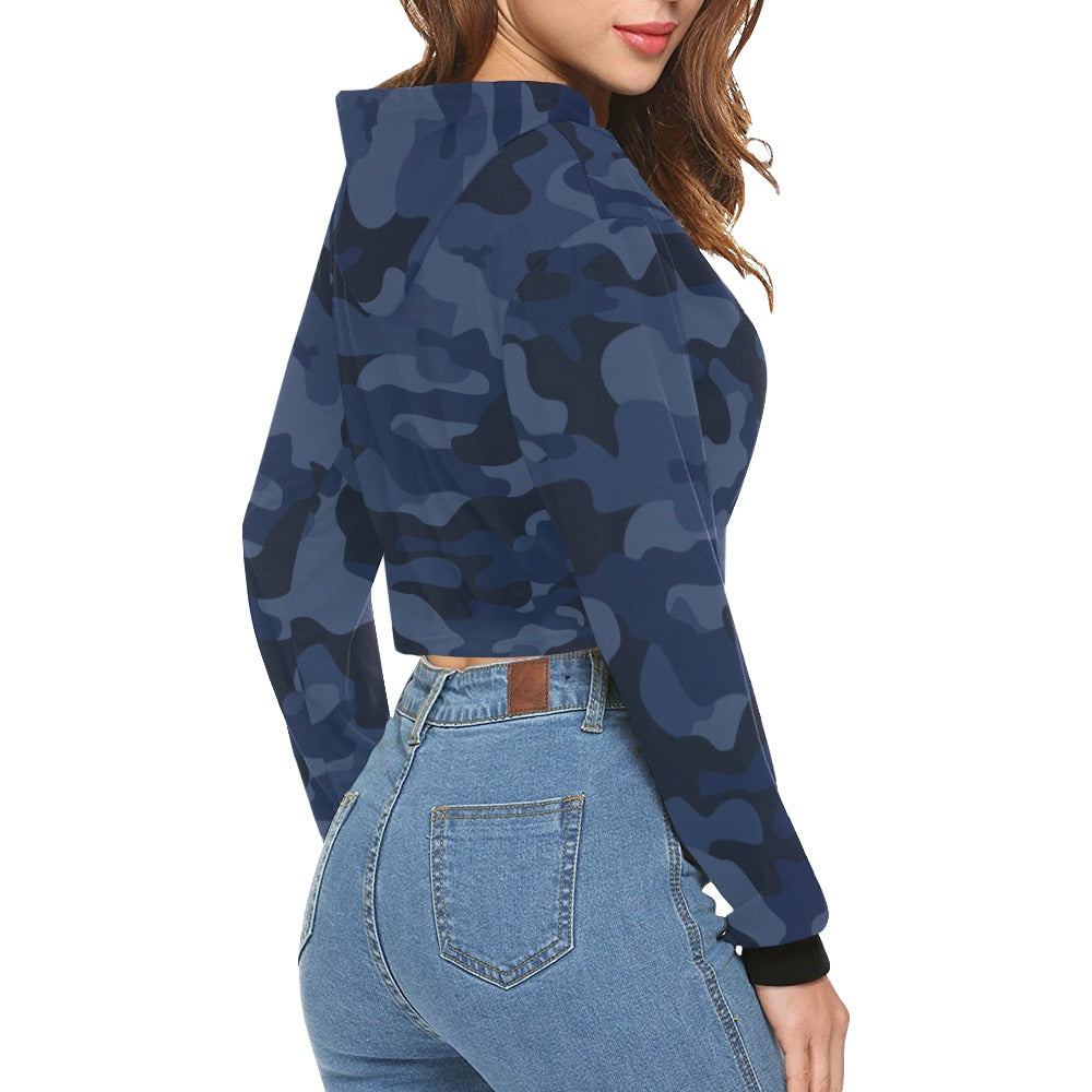 Cropped Camo Hoodie | Tight Fit | Deep Blue Camouflage