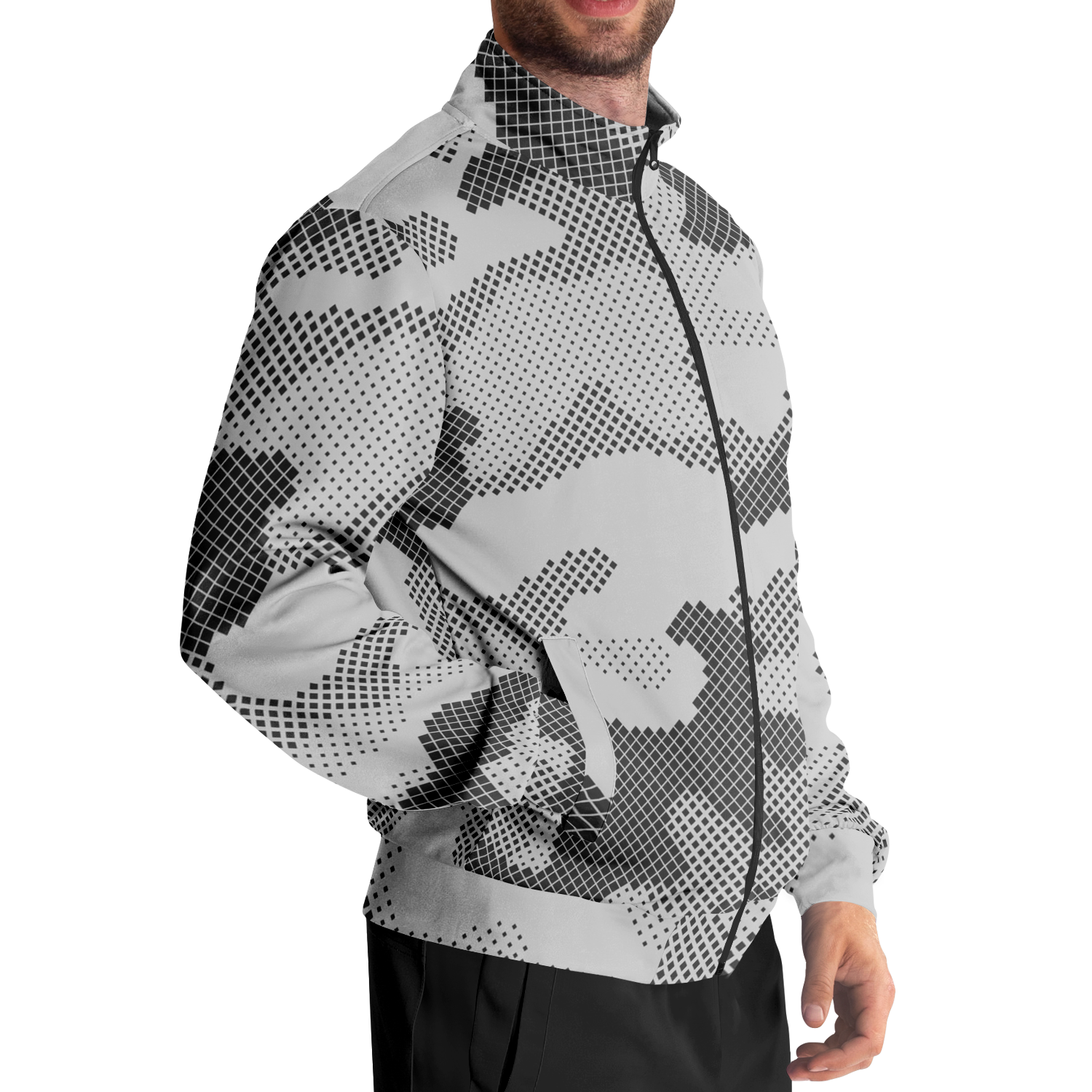 Camo Track Jacket | Black & White Digital Camouflage