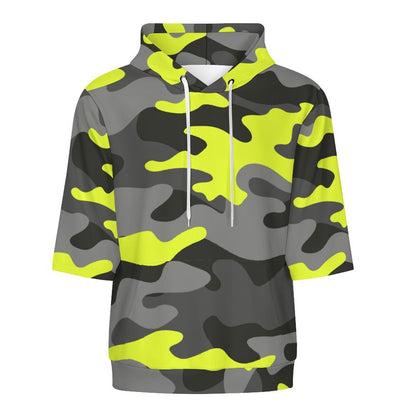 Short Sleeve Hoodie | Black, Gray & Yellow Camouflage