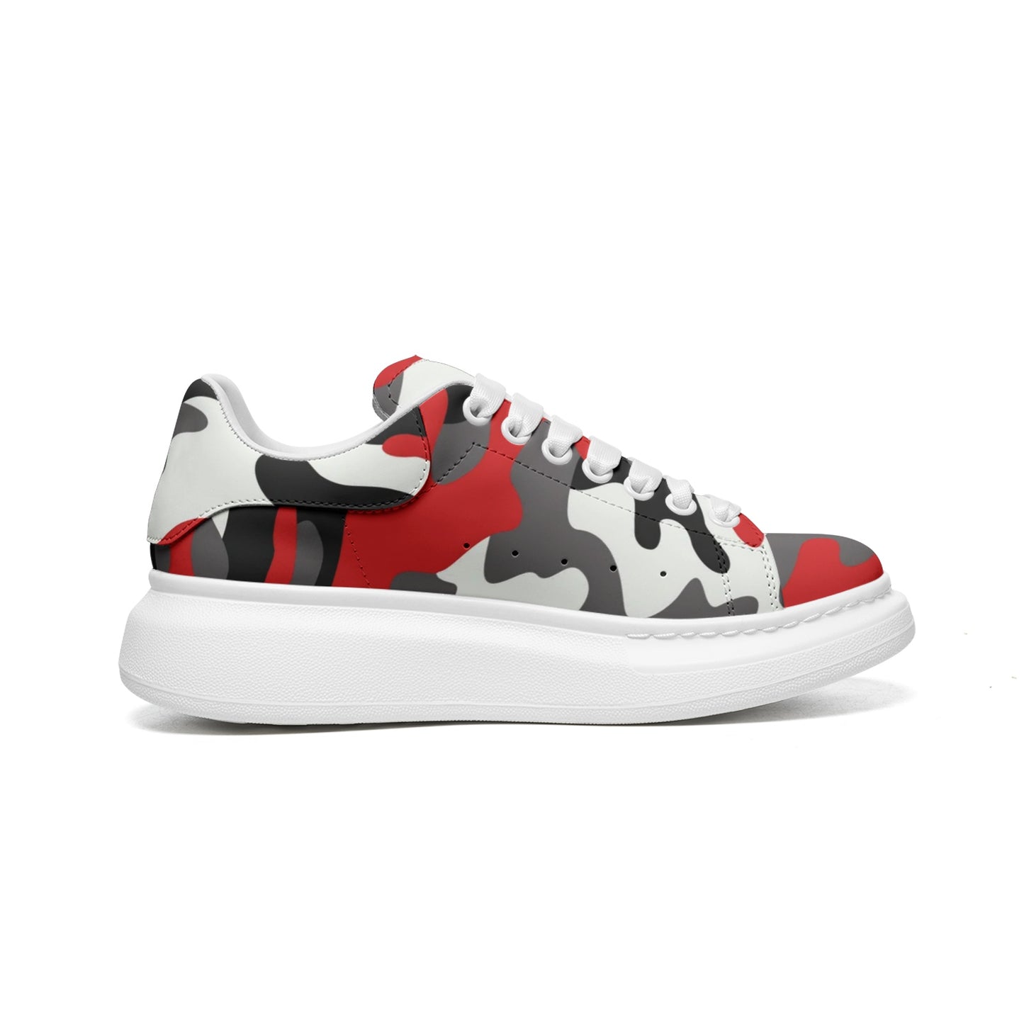 Oversized McQueen Sneakers | Red, Black, and White Camouflage