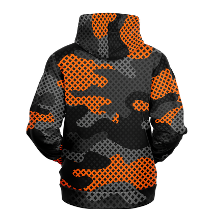 Camo Hoodie | Black & Orange Pixel Camouflage Pullover