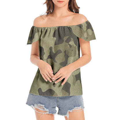 Off The Shoulder Camo Top | Green Fabric Camouflage