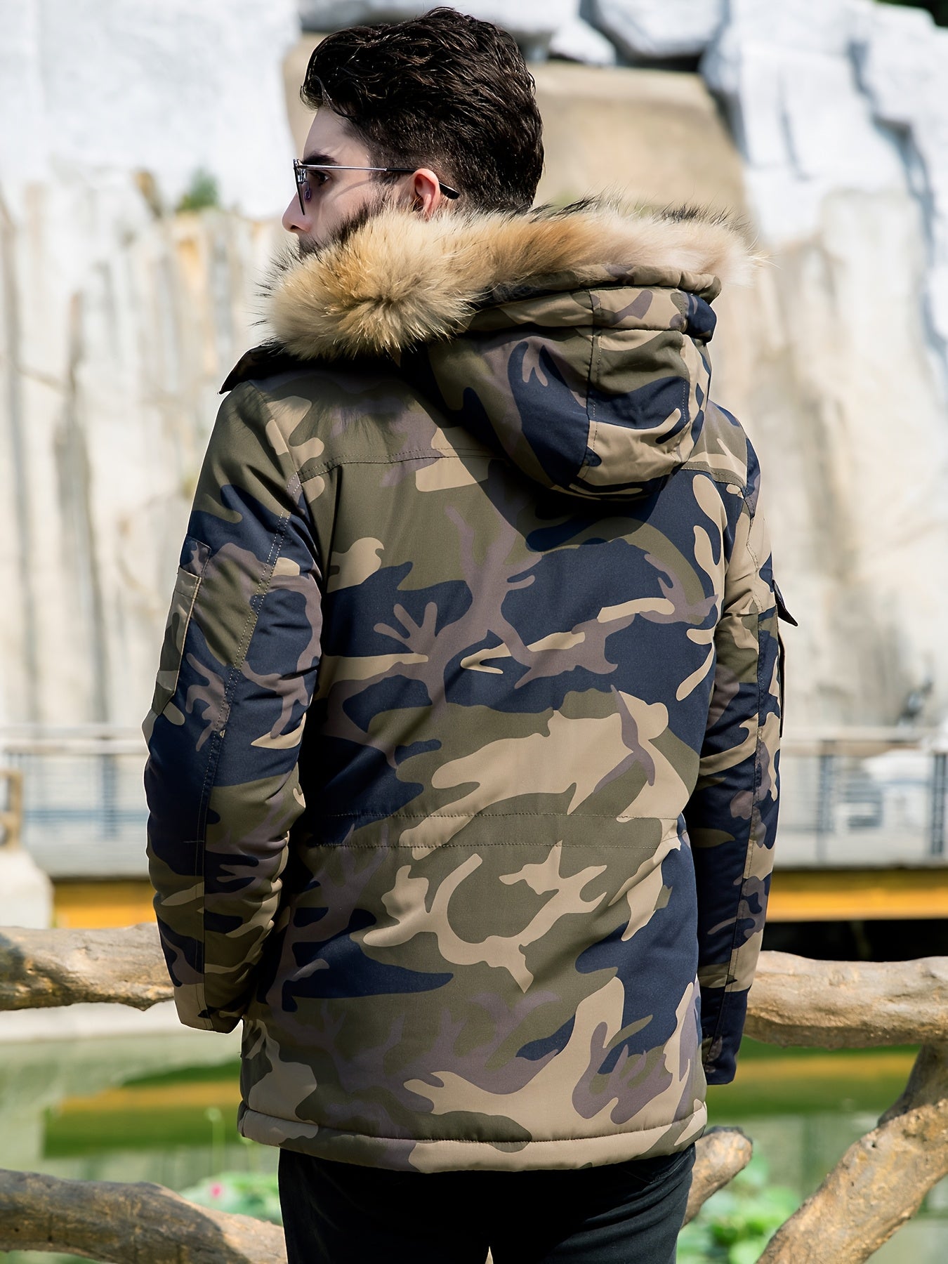 Camouflage Hooded Jacket for Men: Thickened Fleece Winter Coat