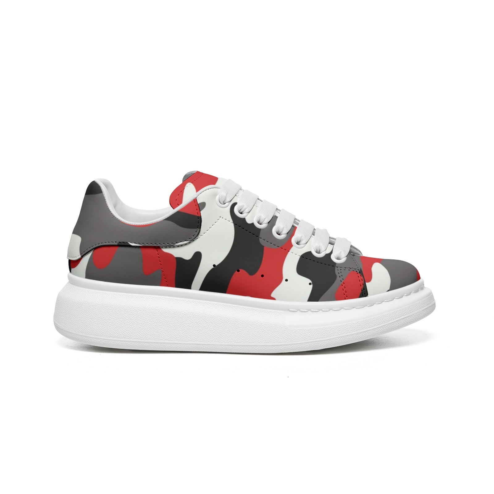 Oversized McQueen Sneakers | Red, Black, and White Camouflage