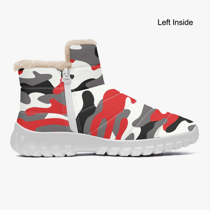 Camo Boots | Cotton-pad Fur Zipper Up | Red, Black and White