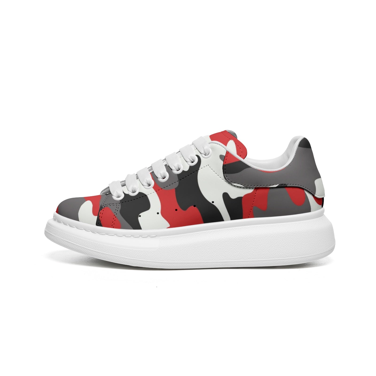 Oversized McQueen Sneakers | Red, Black, and White Camouflage