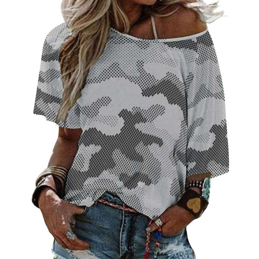 Off The Shoulder Top | Black & White Dotted Camo