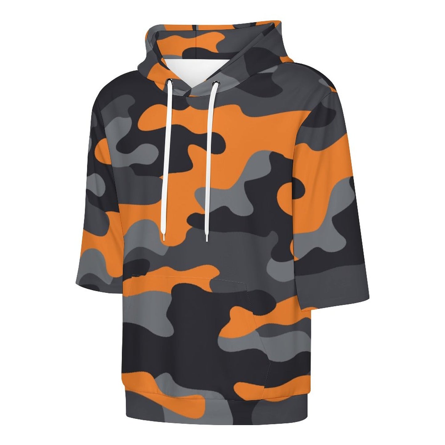 Short Sleeve Hoodie | Orange, Gray & Black Camouflage