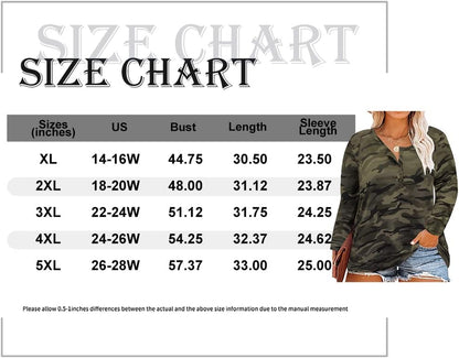 Women's plus Size Henley Top | Long Sleeve Shirts Crewneck Button up