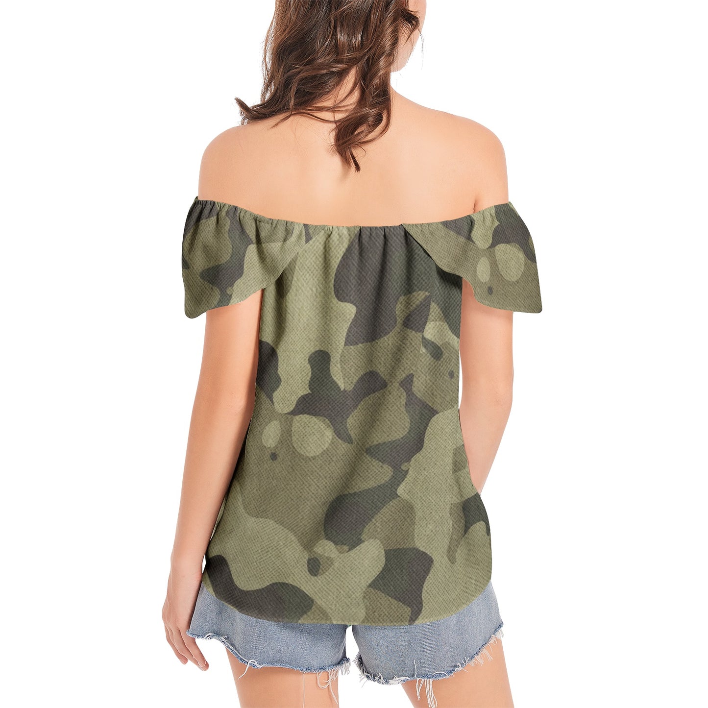 Off The Shoulder Camo Top | Green Fabric Camouflage