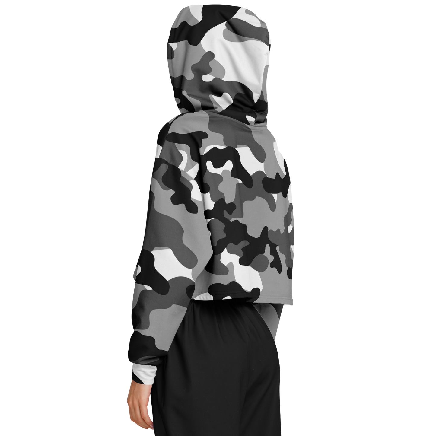 Cropped Hoodie For Women | Black, White & Gray Camouflage