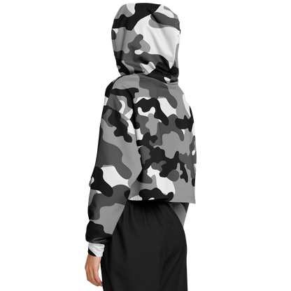 Cropped Hoodie For Women | Black, White & Gray Camouflage