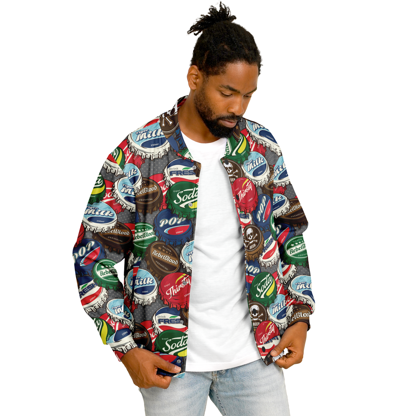 Baseball Jacket | Pop Art Bottle Caps | Heavyweight Coat