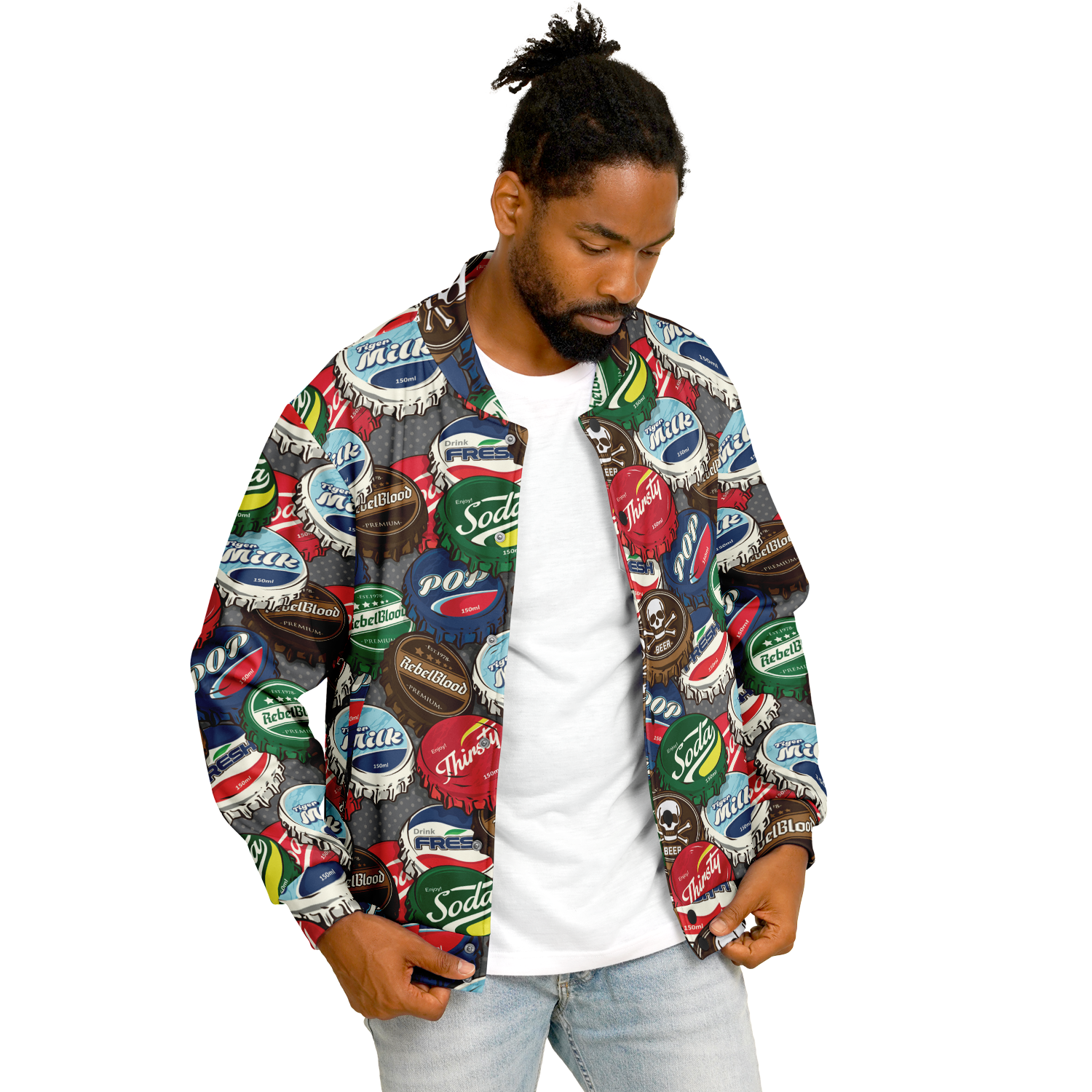 Baseball Jacket | Pop Art Bottle Caps | Heavyweight Coat