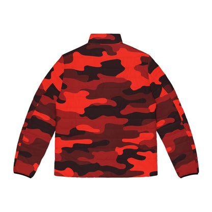 Men's Camo Puffer Jacket | Scarlet Red & Black Camouflage