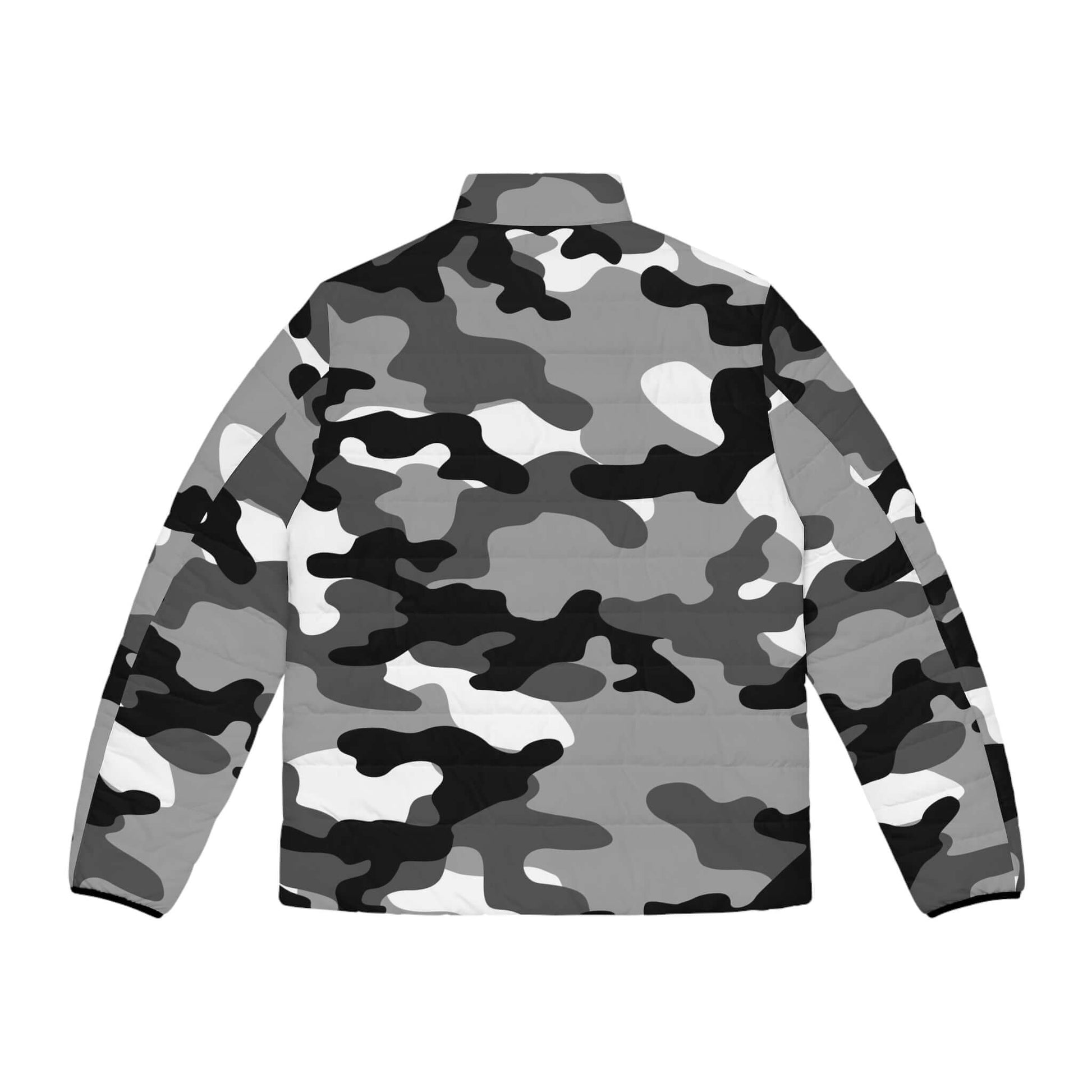 Men's Camo Puffer Jacket | Black, White & Gray Camouflage