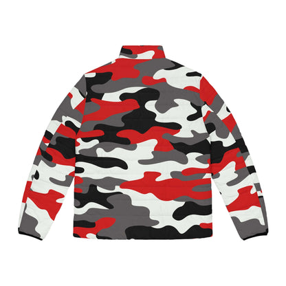 Men's Camo Puffer Jacket | Red, Black & White Camouflage