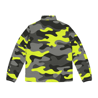 Men's Camo Puffer Jacket | Black, Gray & Yellow Camouflage