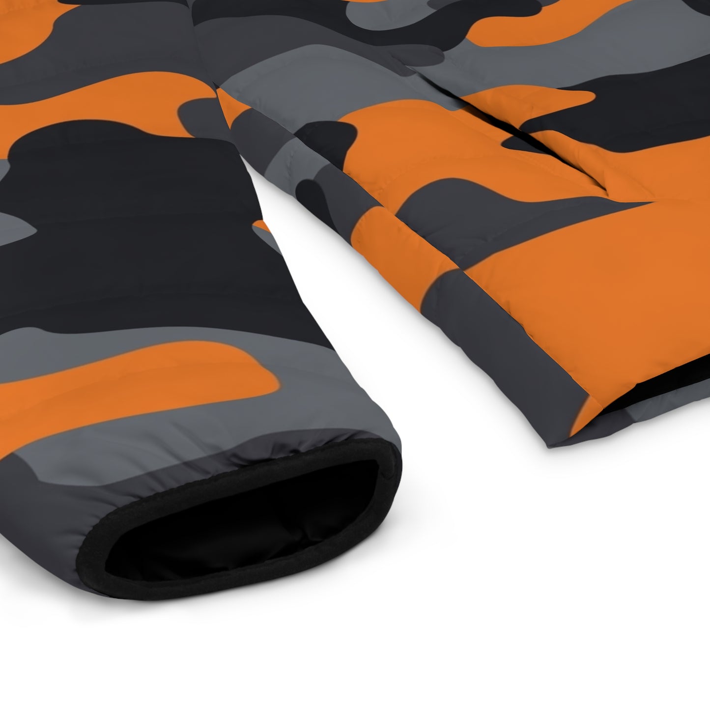 Camo Puffer Jacket | Orange, Gray & Black Camouflage