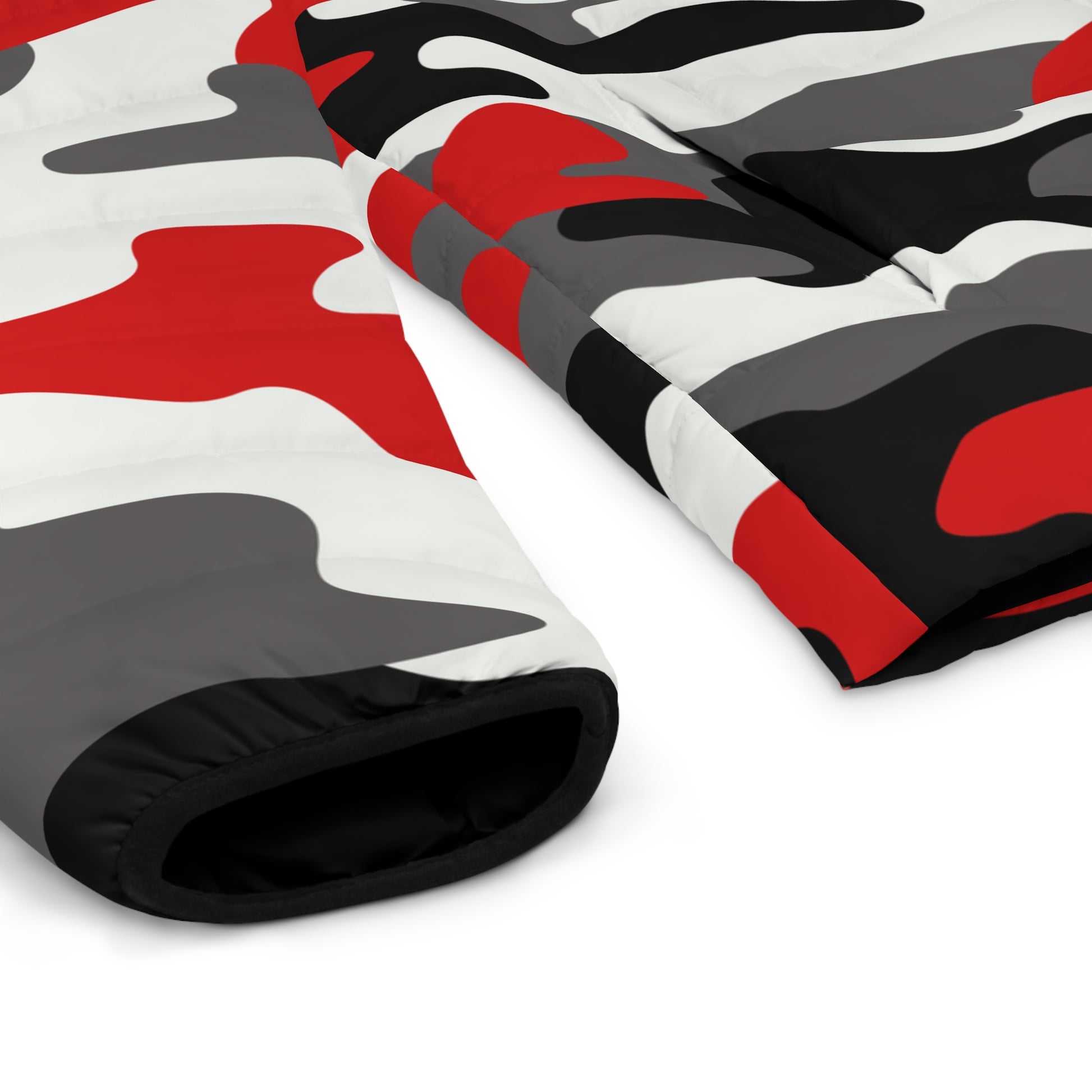 Men's Camo Puffer Jacket | Red, Black & White Camouflage