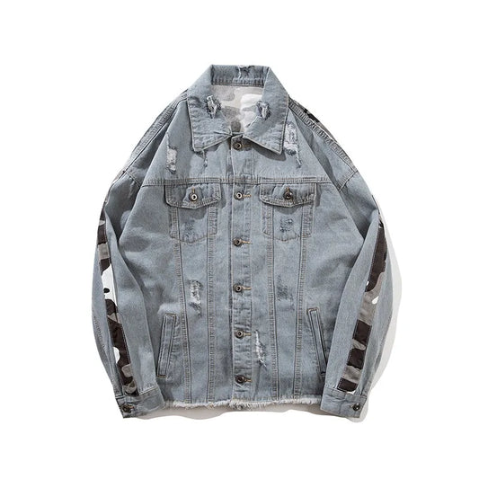 Vintage Camo Patchwork Denim Jacket