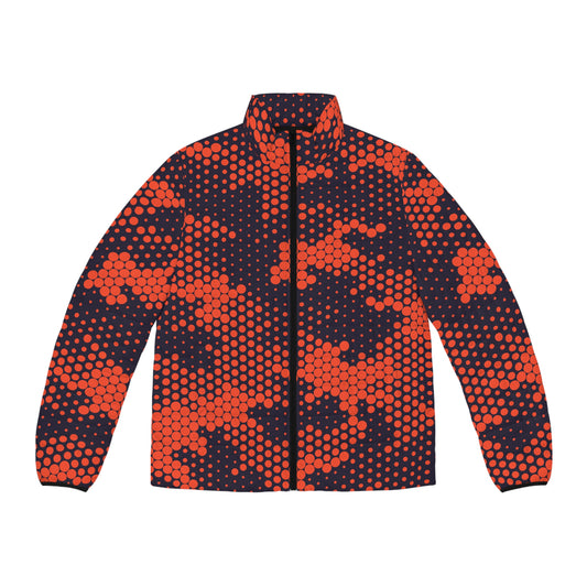 Camo Puffer Jacket | Orange & Blue Digital Camouflage