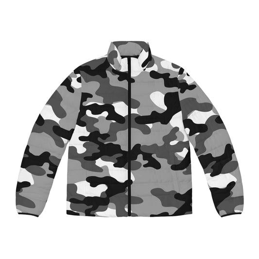 Men's Camo Puffer Jacket | Black, White & Gray Camouflage