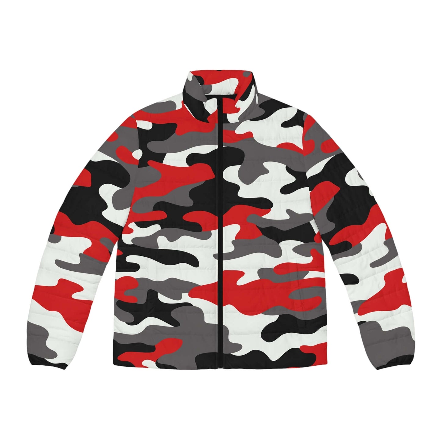 Men's Camo Puffer Jacket | Red, Black & White Camouflage