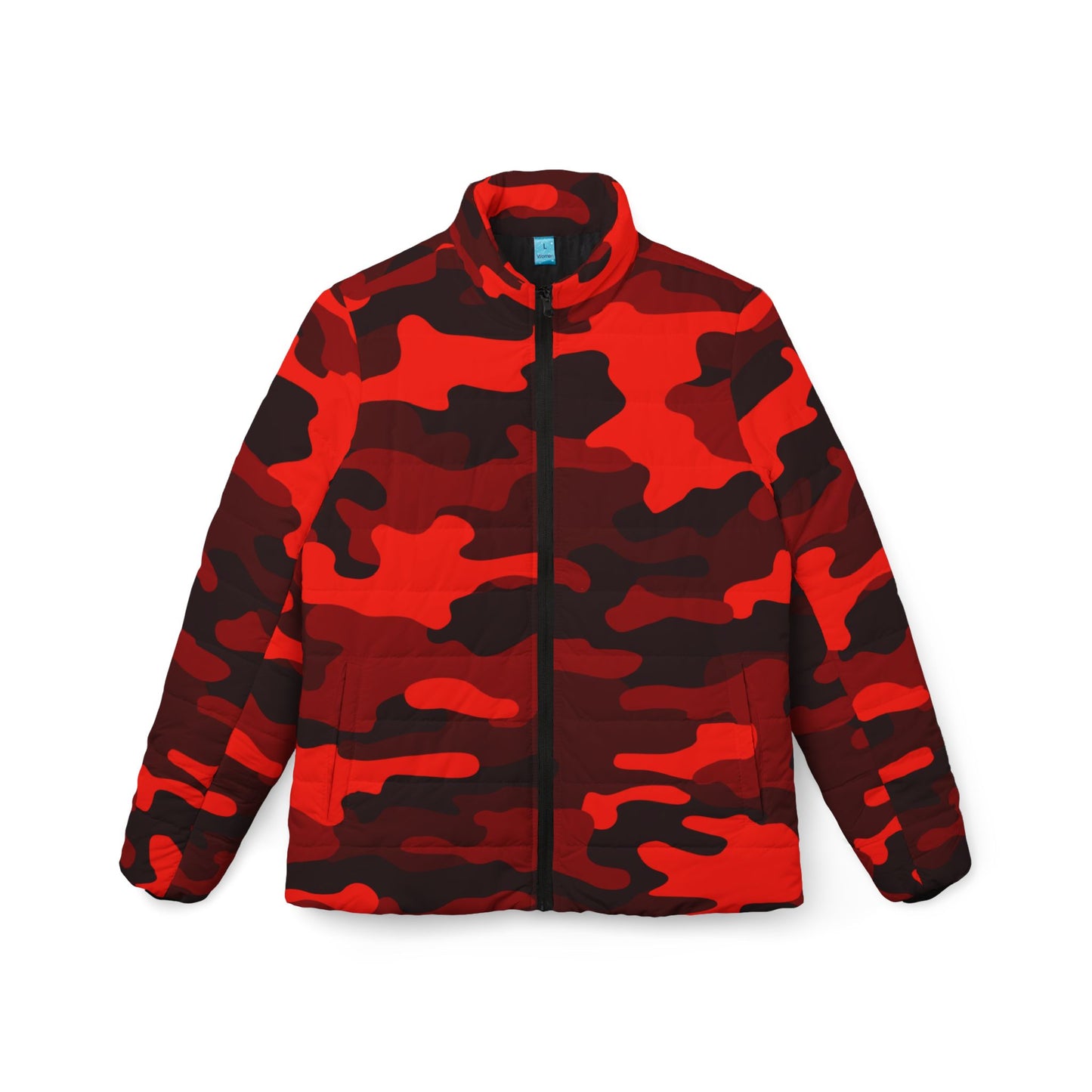 Women’s Camo Puffer Jacket | Scarlet Red & Black Camouflage