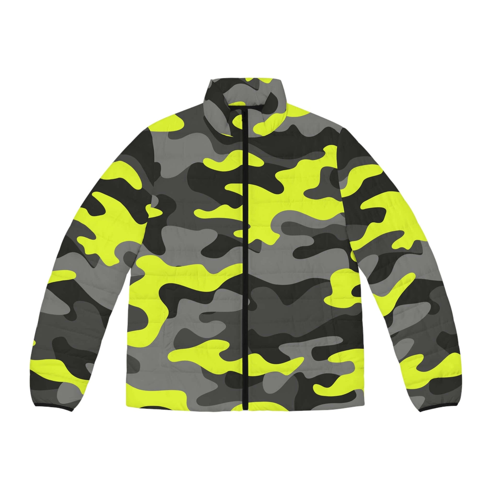 Men's Camo Puffer Jacket | Black, Gray & Yellow Camouflage