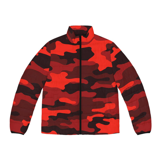 Men's Camo Puffer Jacket | Scarlet Red & Black Camouflage