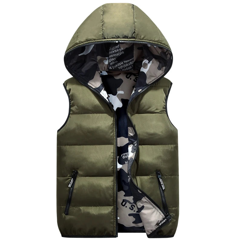 Unisex Camo Hooded Vest: Warm, Sleeveless, Winter Jacket Waistcoat