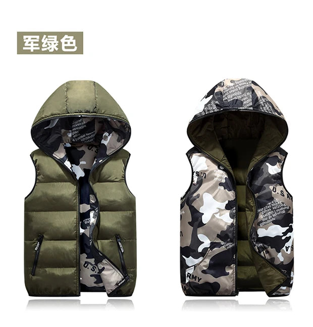 Unisex Camo Hooded Vest: Warm, Sleeveless, Winter Jacket Waistcoat